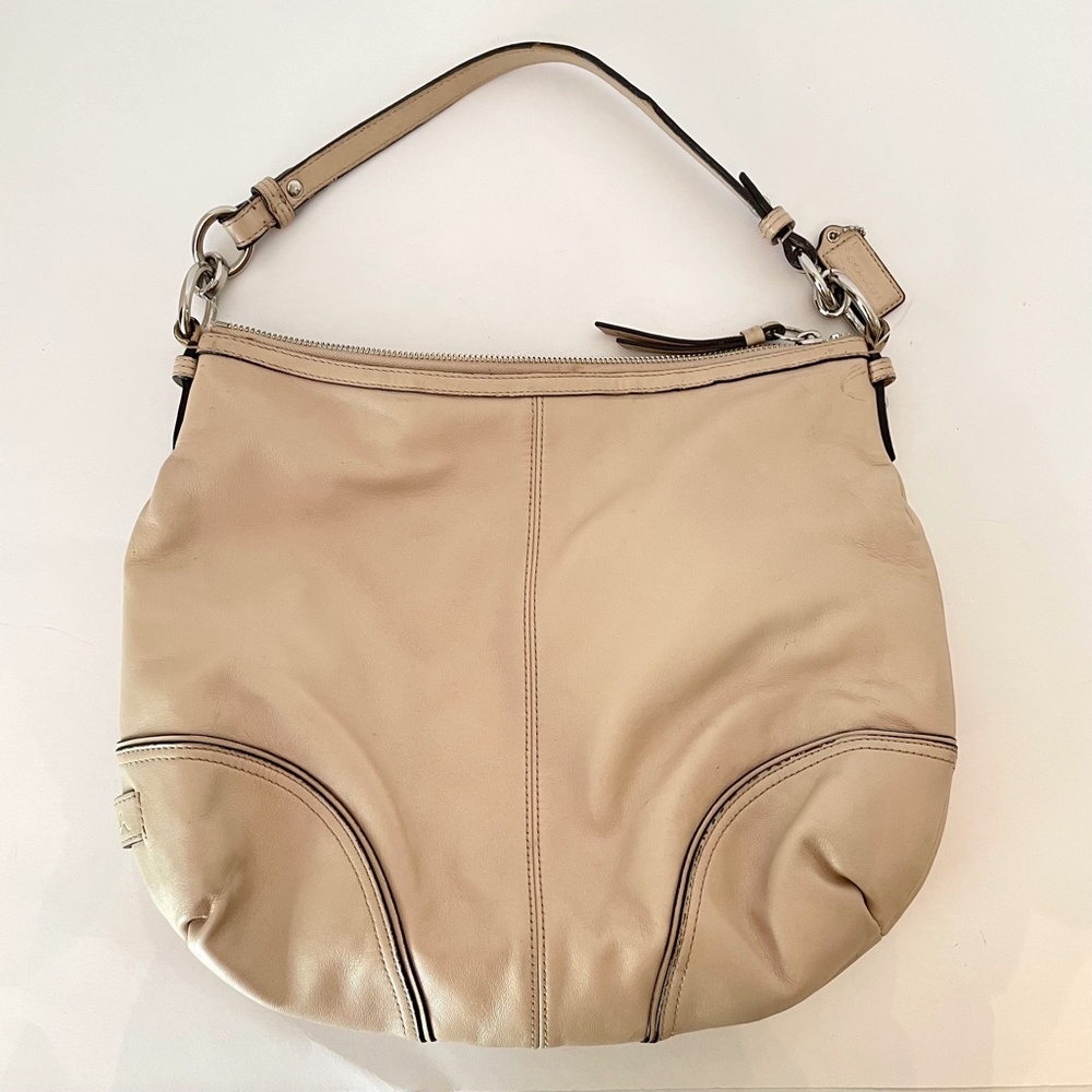 Coach Leather Beige Shoulder Hobo purple lining Hand Bag - Picture 10 of 16